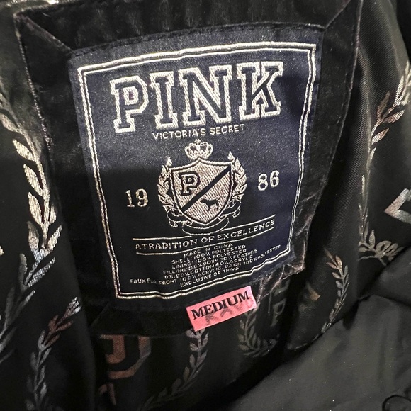 Pink Victoria Secret Puffer Jacket Down Filled Black Hood Removable Faux Fur - Picture 3 of 5